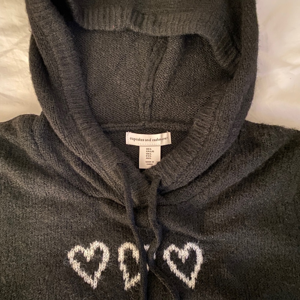Cupcakes & Cashmere large black sweater with hoodie & 9 white ❤️on front ( NWT) - Picture 4 of 13